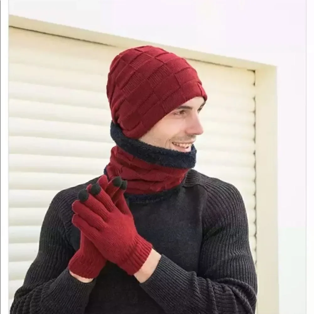 Brand New Winter Men Knit Beanie Hat with Neck Warmer Scarf  Set 2-Piece